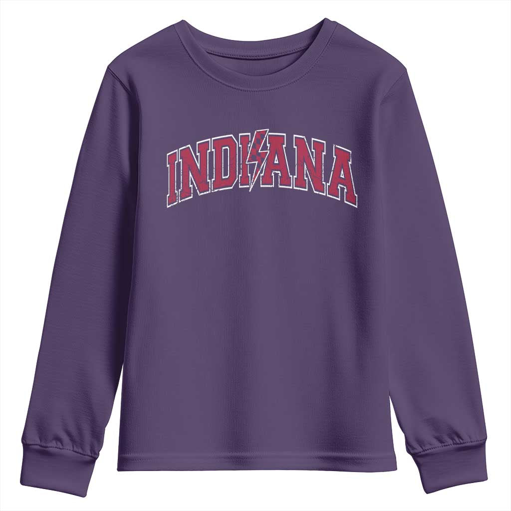 Indiana Youth Sweatshirt Vintage Retro Varsity City Lightning Bolt Checkered TS10 Purple Print Your Wear