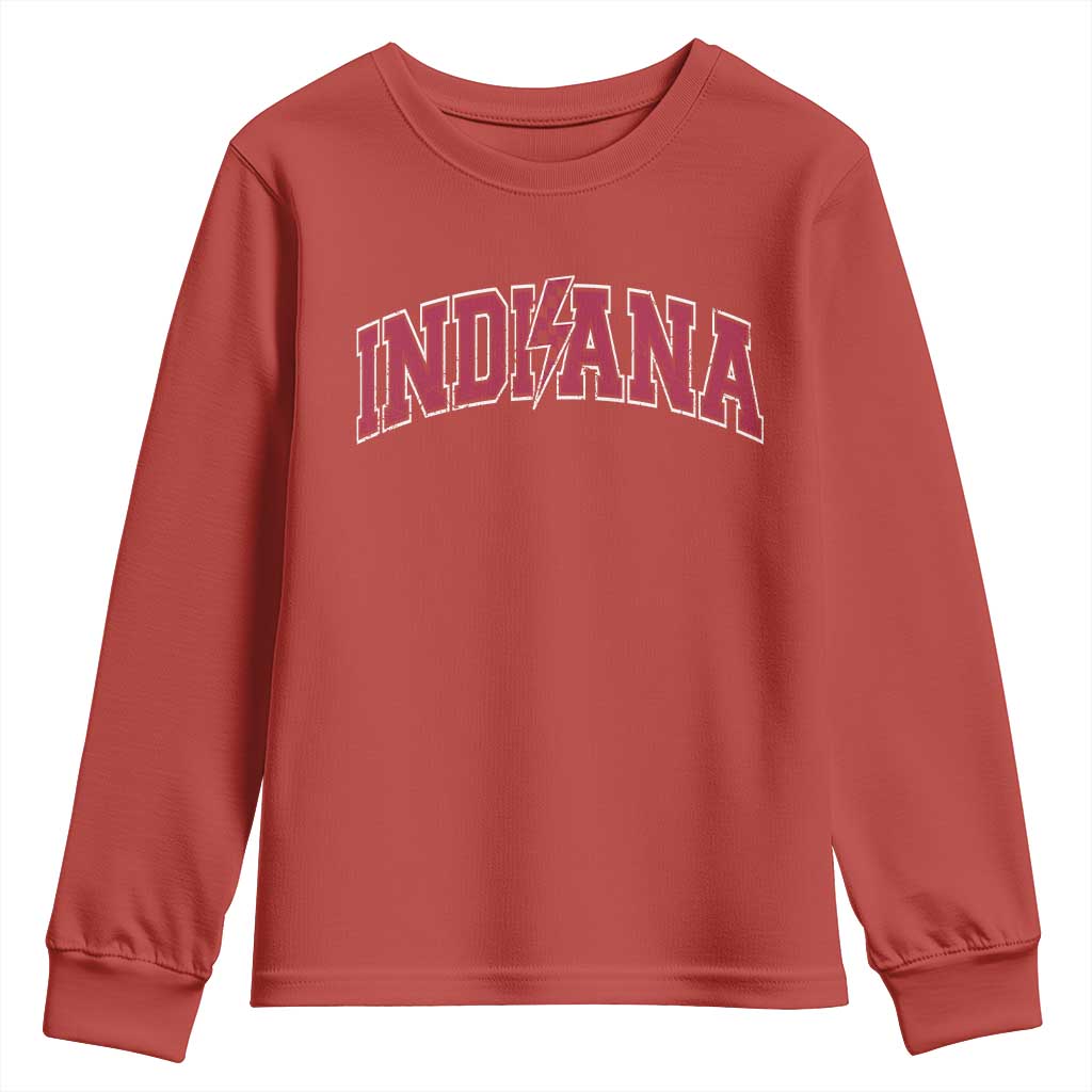 Indiana Youth Sweatshirt Vintage Retro Varsity City Lightning Bolt Checkered TS10 Red Print Your Wear