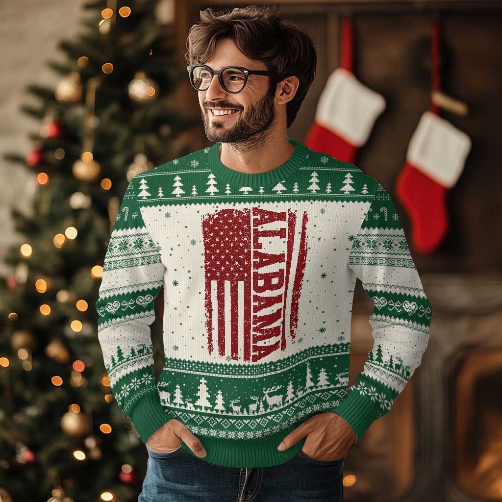 Vintage Alabama Fan Ugly Christmas Sweater Classic Retro City USA Flag Game Day TS10 Beige Green Print Your Wear