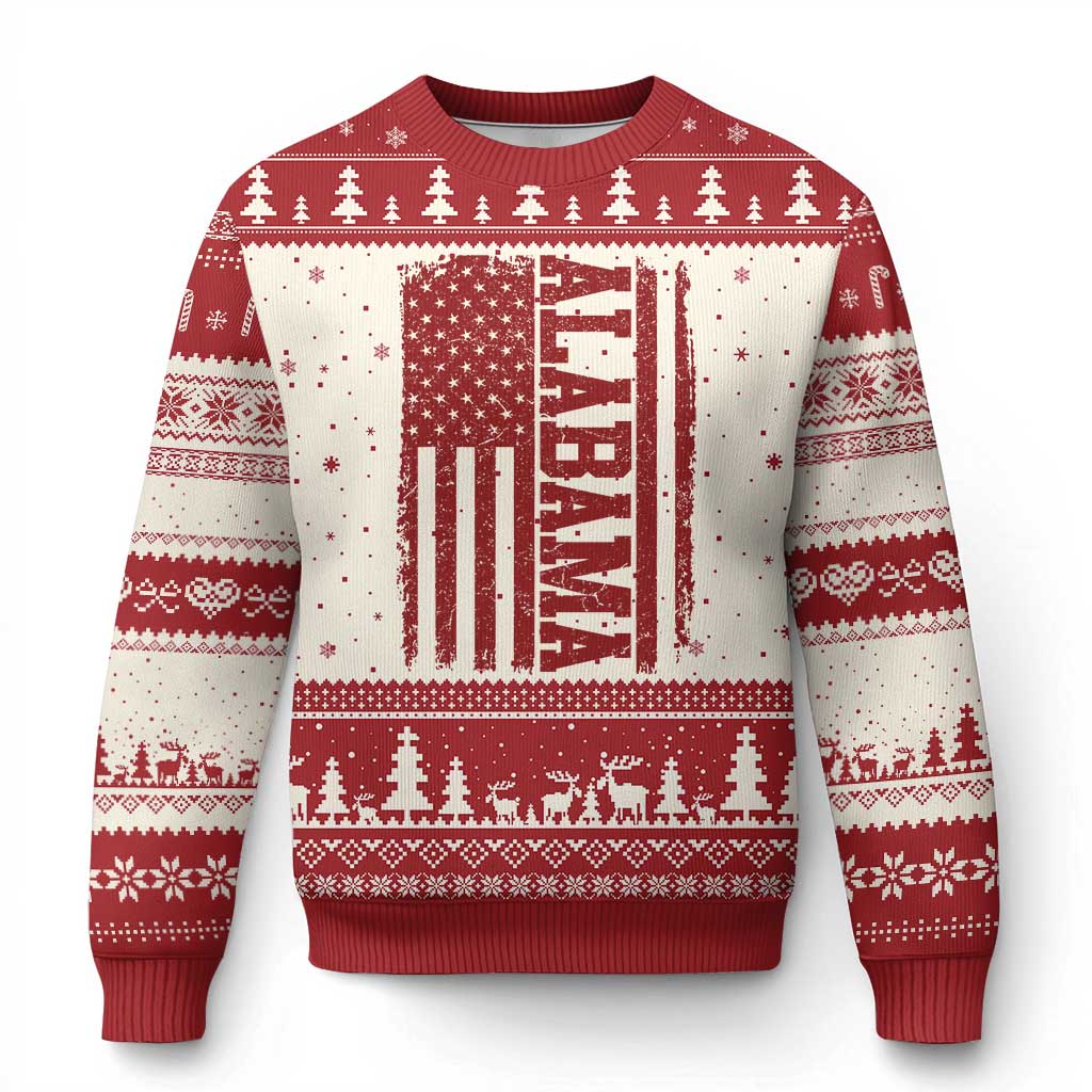 Vintage Alabama Fan Ugly Christmas Sweater Classic Retro City USA Flag Game Day TS10 Beige Red Print Your Wear