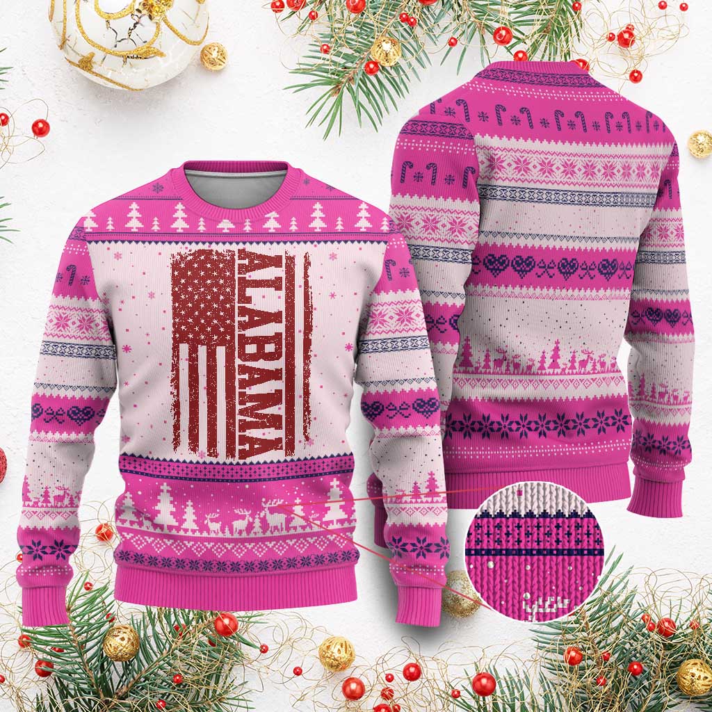 Vintage Alabama Fan Ugly Christmas Sweater Classic Retro City USA Flag Game Day TS10 Hot Pink Print Your Wear