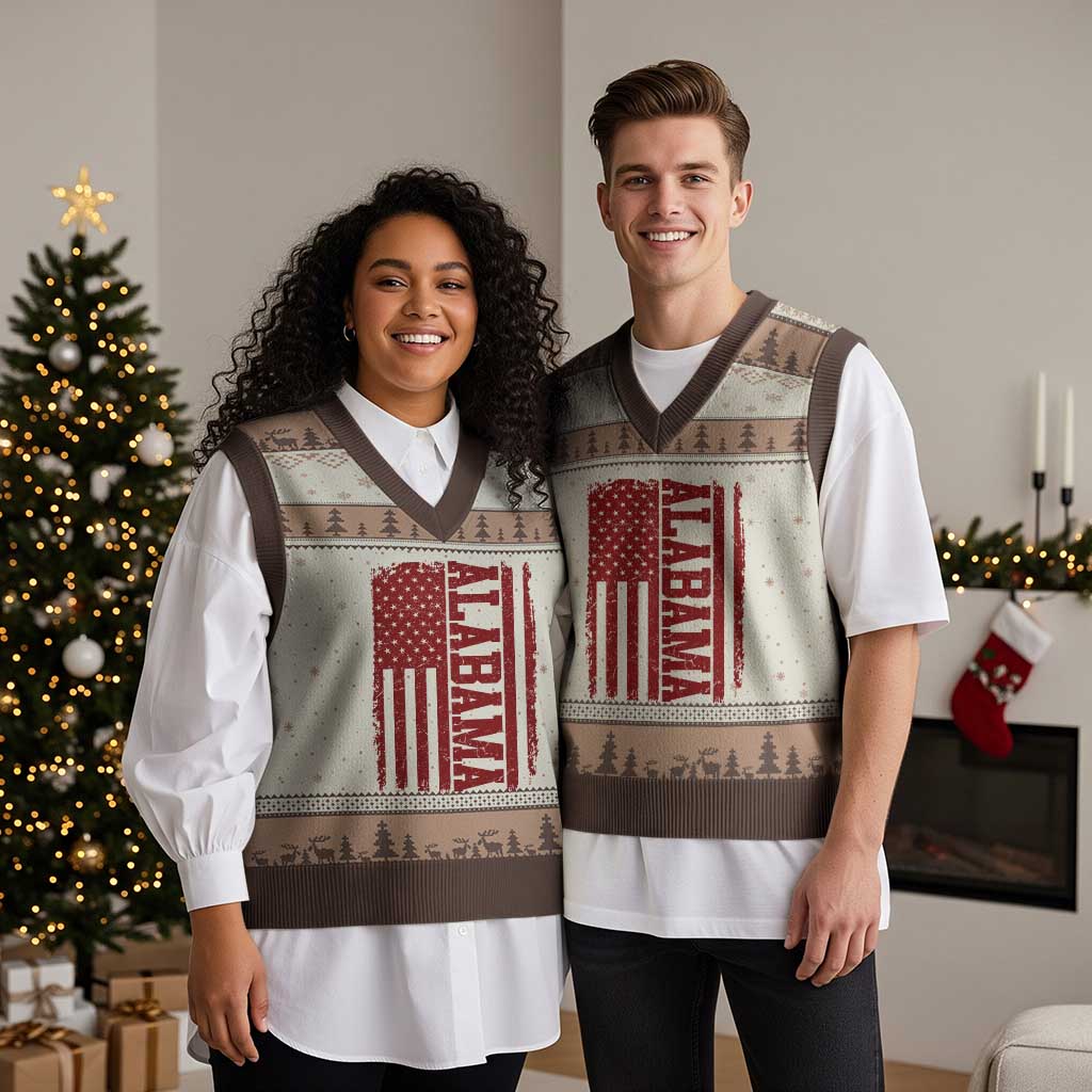 Vintage Alabama Fan V-Neck Knit Sweater Vest Classic Retro City USA Flag Game Day TS10 Mocha Mousse Print Your Wear