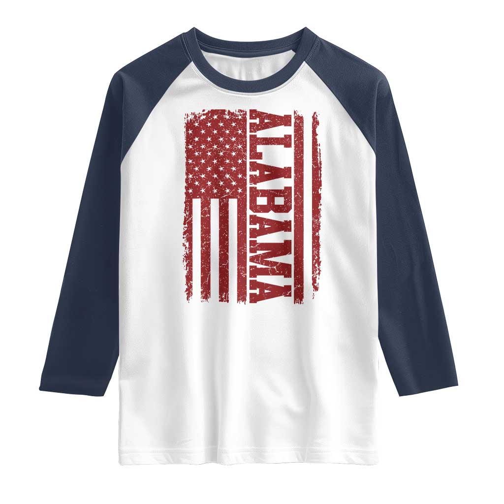 Vintage Alabama Fan Raglan Shirt Classic Retro City USA Flag Game Day TS10 White Navy Print Your Wear