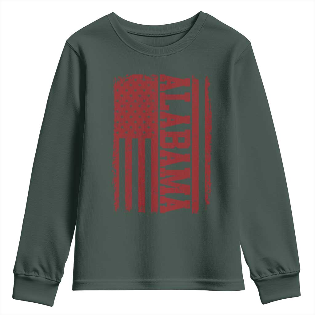 Vintage Alabama Fan Youth Sweatshirt Classic Retro City USA Flag Game Day TS10 Dark Forest Green Print Your Wear