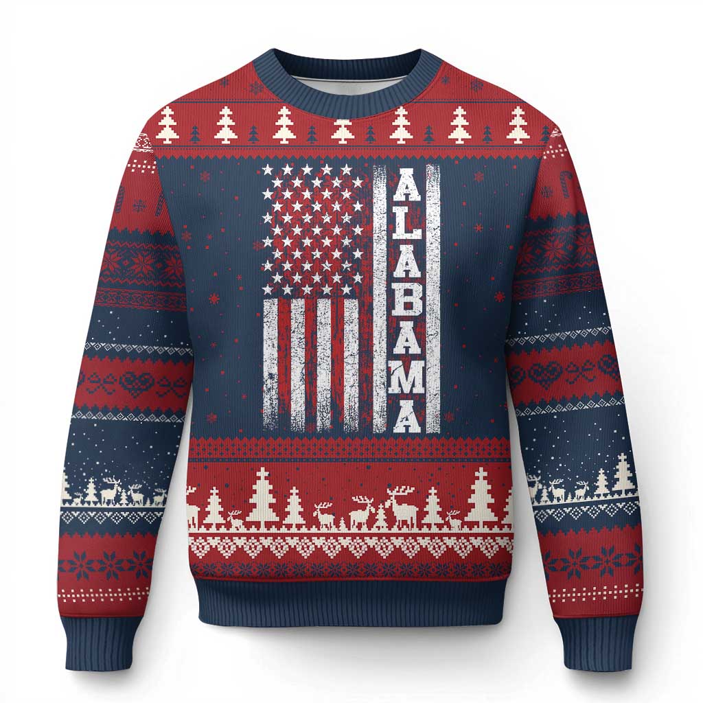 Alabama Fan Ugly Christmas Sweater Classic Retro City USA Flag Patriotic American TS10 Navy Red Print Your Wear