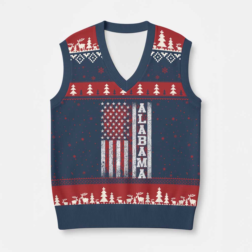 Alabama Fan V-Neck Knit Sweater Vest Classic Retro City USA Flag Patriotic American TS10 Navy Red Print Your Wear