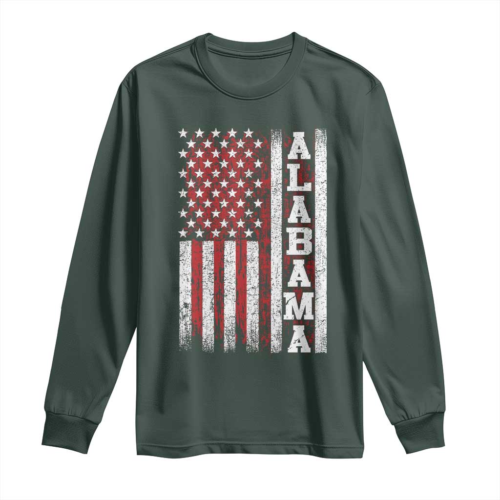 Alabama Fan Long Sleeve Shirt Classic Retro City USA Flag Patriotic American TS10 Dark Forest Green Print Your Wear