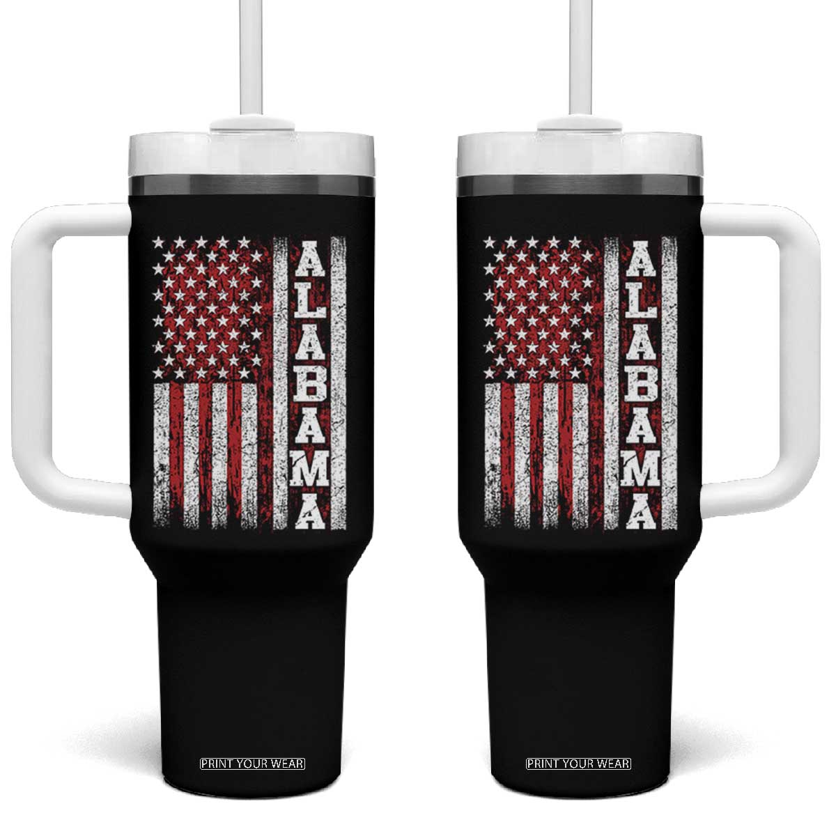 Alabama Fan Tumbler With Handle Classic Retro City USA Flag Patriotic American TS10 One Size: 40 oz Black Print Your Wear