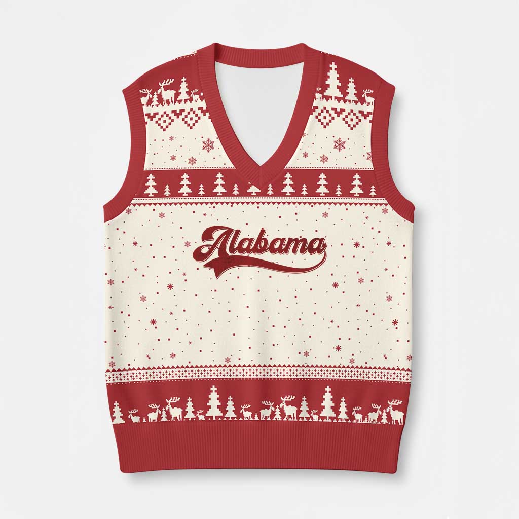Alabama Fan V-Neck Knit Sweater Vest Vintage City Athletic Sports Game Day TS10 Beige Red Print Your Wear