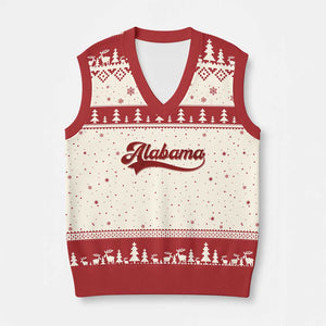 Alabama Fan V-Neck Knit Sweater Vest Vintage City Athletic Sports Game Day TS10 Beige Red Print Your Wear