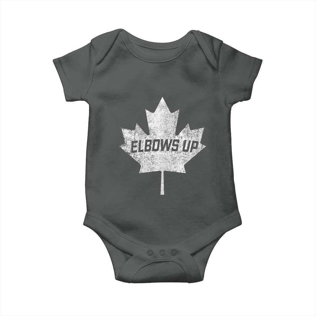 Elbows Up Canada Baby Onesie True North Strong and Free Maple Leaf Proud Canadian TS10 Dark Heather Print Your Wear