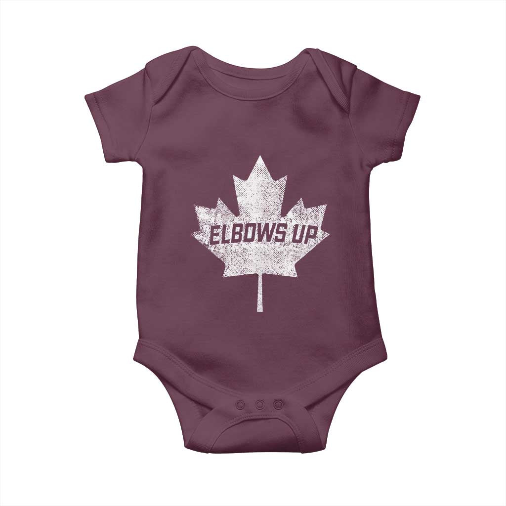 Elbows Up Canada Baby Onesie True North Strong and Free Maple Leaf Proud Canadian TS10 Maroon Print Your Wear