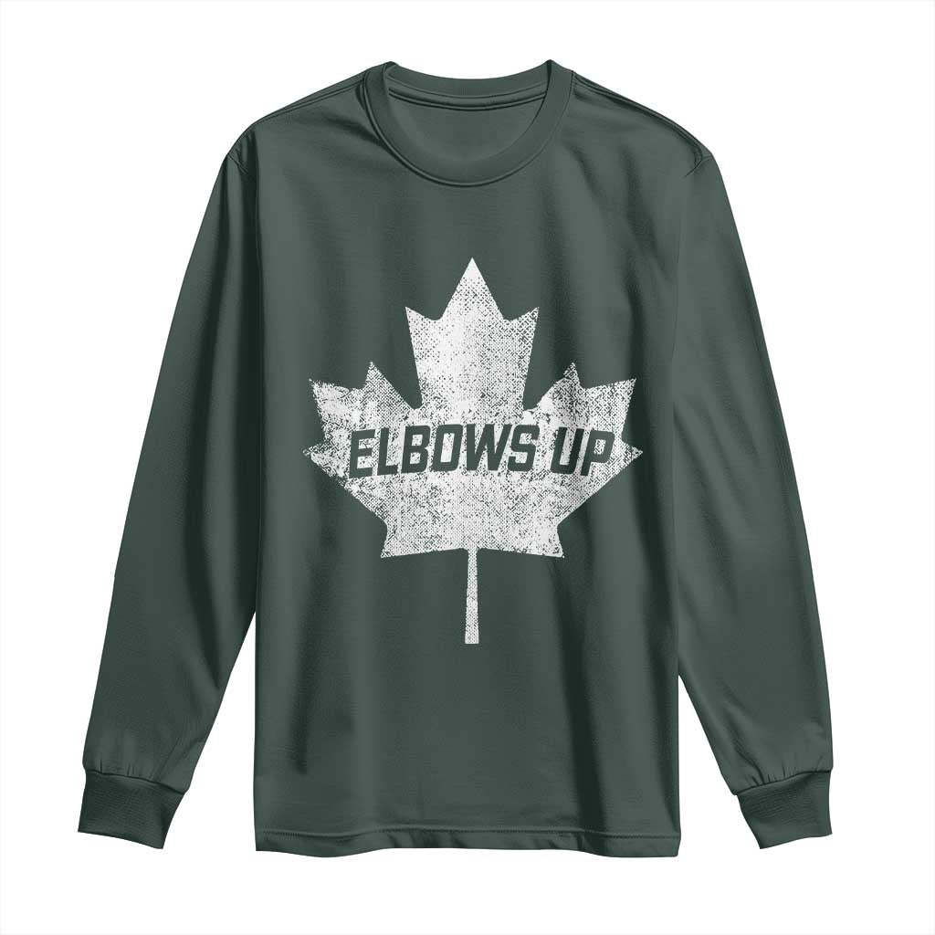 Elbows Up Canada Long Sleeve Shirt True North Strong and Free Maple Leaf Proud Canadian TS10 Dark Forest Green Print Your Wear