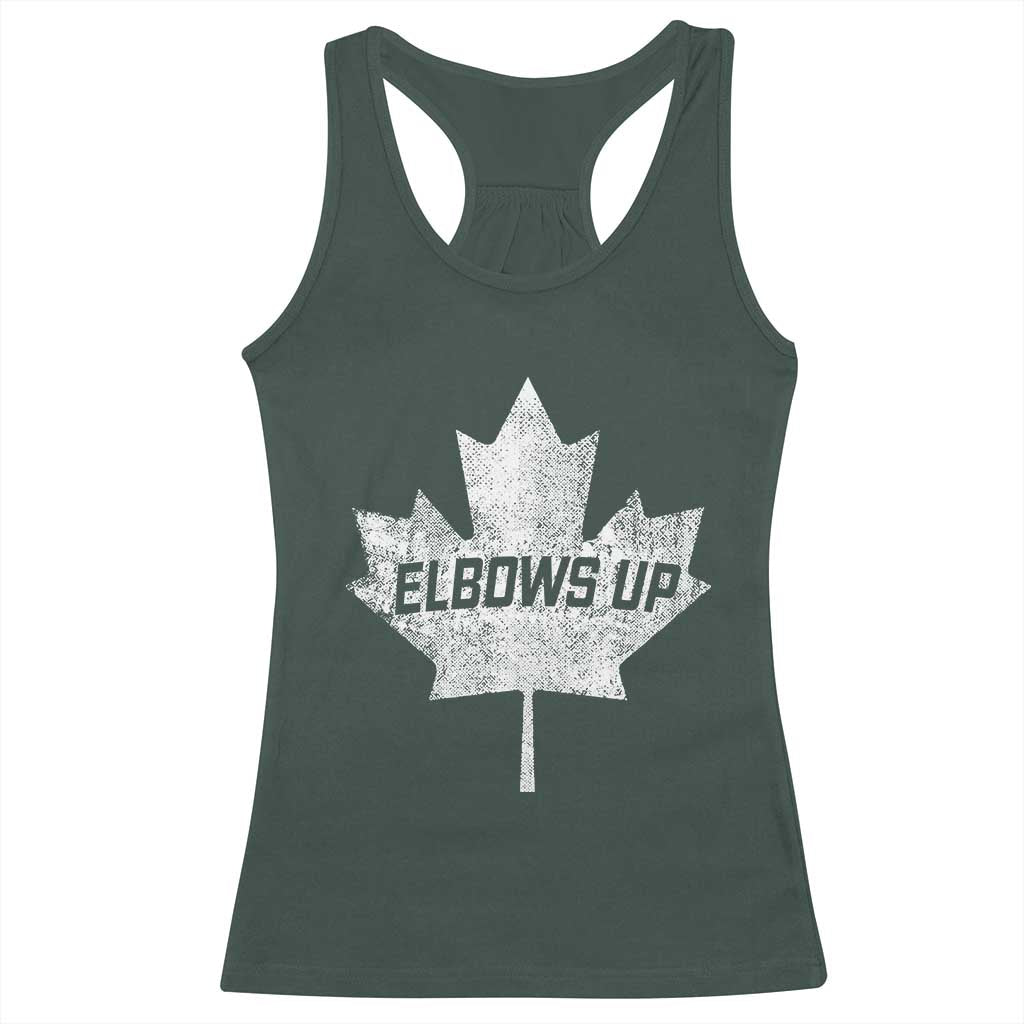 Elbows Up Canada Racerback Tank Top True North Strong and Free Maple Leaf Proud Canadian TS10 Dark Forest Green Print Your Wear