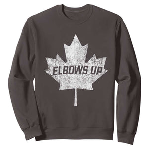 Elbows Up Canada Sweatshirt True North Strong and Free Maple Leaf Proud Canadian TS10 Dark Chocolate Print Your Wear