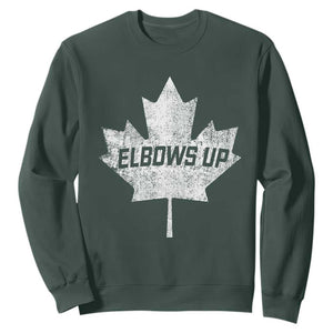 Elbows Up Canada Sweatshirt True North Strong and Free Maple Leaf Proud Canadian TS10 Dark Forest Green Print Your Wear