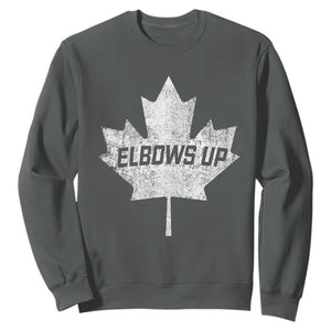 Elbows Up Canada Sweatshirt True North Strong and Free Maple Leaf Proud Canadian TS10 Dark Heather Print Your Wear