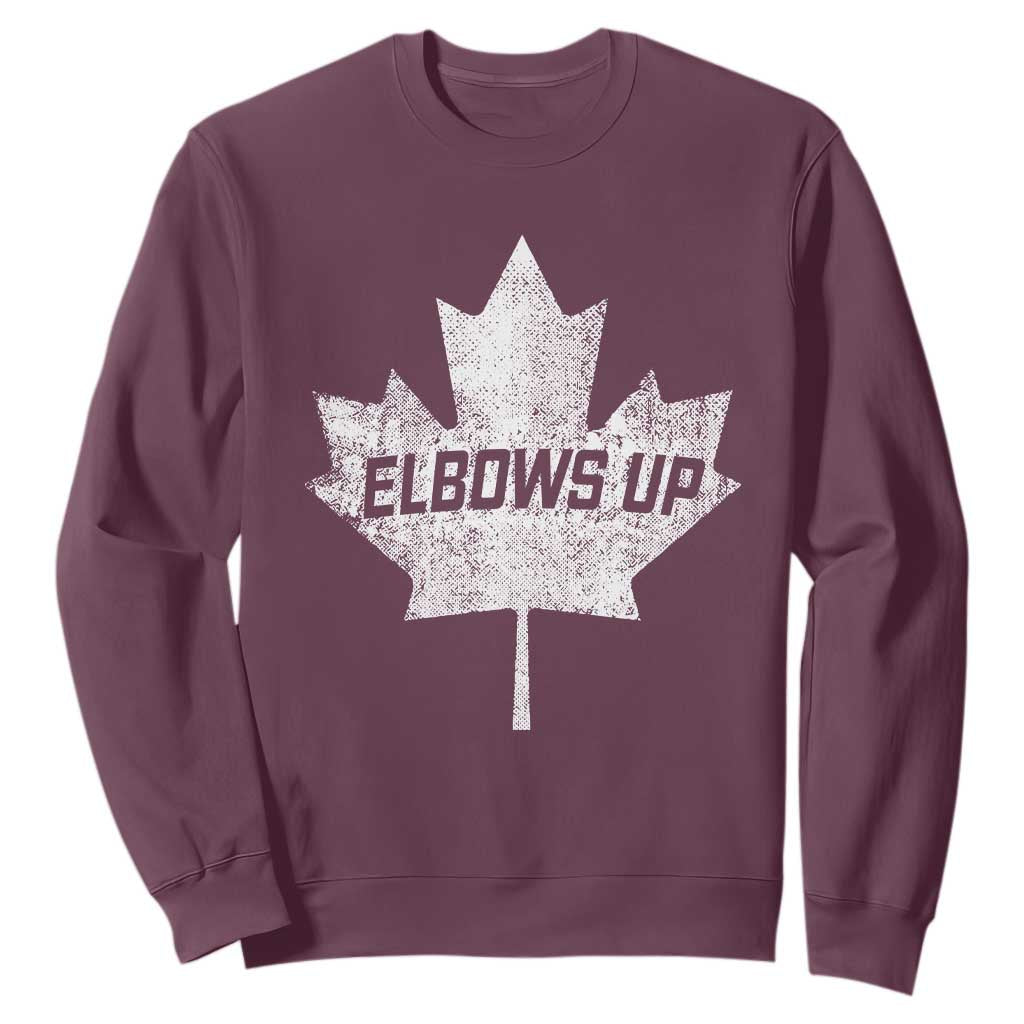 Elbows Up Canada Sweatshirt True North Strong and Free Maple Leaf Proud Canadian TS10 Maroon Print Your Wear