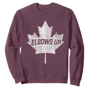 Elbows Up Canada Sweatshirt True North Strong and Free Maple Leaf Proud Canadian TS10 Maroon Print Your Wear