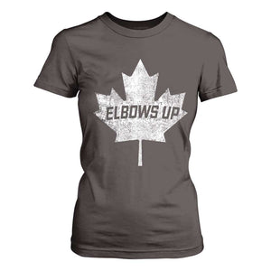 Elbows Up Canada T Shirt For Women True North Strong and Free Maple Leaf Proud Canadian TS10 Dark Chocolate Print Your Wear