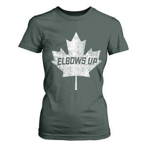 Elbows Up Canada T Shirt For Women True North Strong and Free Maple Leaf Proud Canadian TS10 Dark Forest Green Print Your Wear