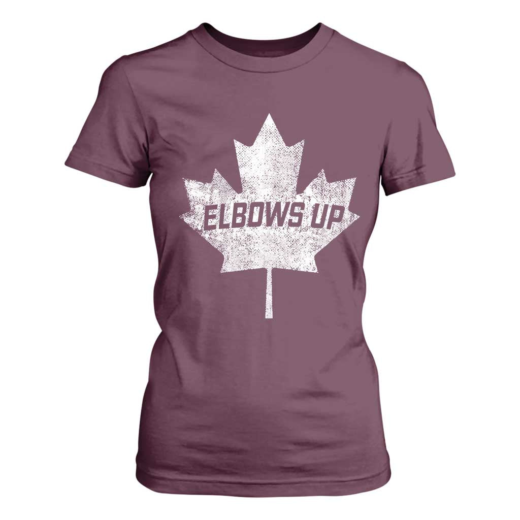 Elbows Up Canada T Shirt For Women True North Strong and Free Maple Leaf Proud Canadian TS10 Maroon Print Your Wear