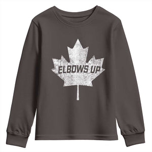 Elbows Up Canada Youth Sweatshirt True North Strong and Free Maple Leaf Proud Canadian TS10 Dark Chocolate Print Your Wear