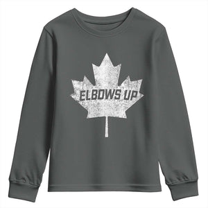 Elbows Up Canada Youth Sweatshirt True North Strong and Free Maple Leaf Proud Canadian TS10 Dark Heather Print Your Wear