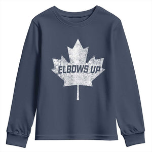 Elbows Up Canada Youth Sweatshirt True North Strong and Free Maple Leaf Proud Canadian TS10 Navy Print Your Wear