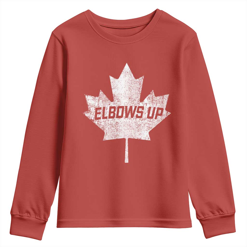 Elbows Up Canada Youth Sweatshirt True North Strong and Free Maple Leaf Proud Canadian TS10 Red Print Your Wear