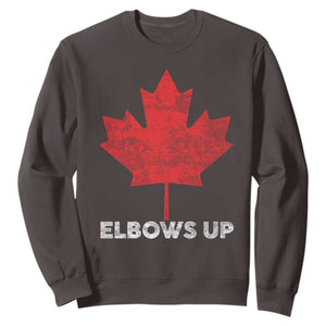 Elbows Up Canada Strong Sweatshirt Maple Leaf Proud Canadian TS10 Dark Chocolate Print Your Wear