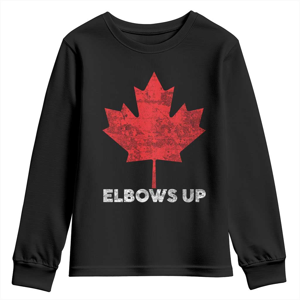 Elbows Up Canada Strong Youth Sweatshirt Maple Leaf Proud Canadian TS10 Black Print Your Wear