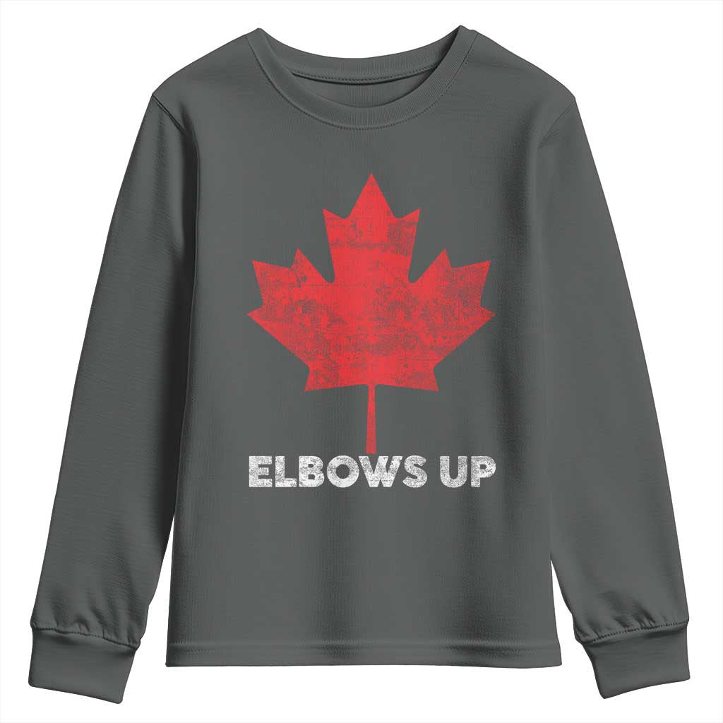 Elbows Up Canada Strong Youth Sweatshirt Maple Leaf Proud Canadian TS10 Dark Heather Print Your Wear