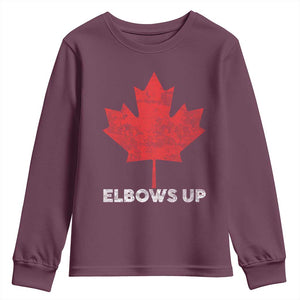 Elbows Up Canada Strong Youth Sweatshirt Maple Leaf Proud Canadian TS10 Maroon Print Your Wear