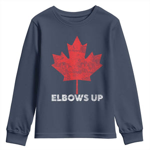 Elbows Up Canada Strong Youth Sweatshirt Maple Leaf Proud Canadian TS10 Navy Print Your Wear