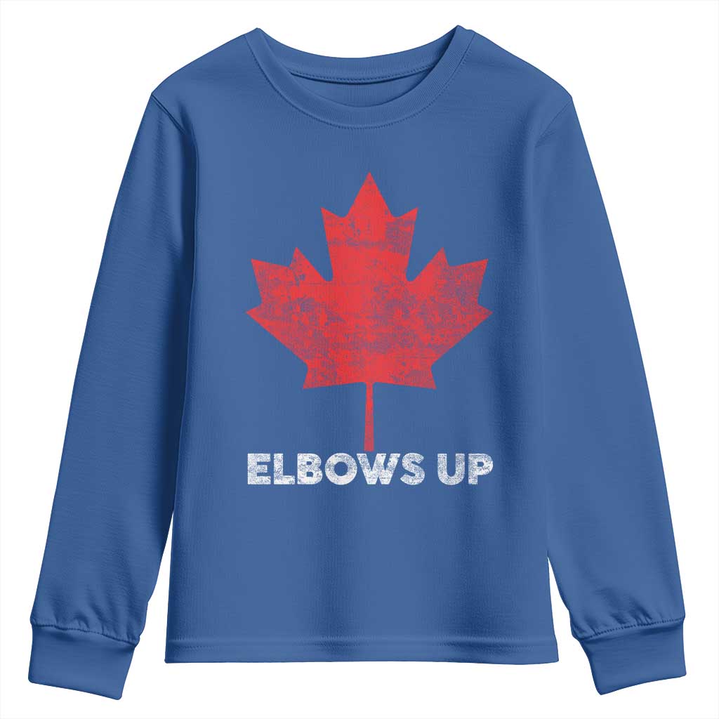 Elbows Up Canada Strong Youth Sweatshirt Maple Leaf Proud Canadian TS10 Royal Blue Print Your Wear