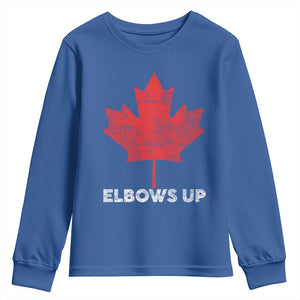 Elbows Up Canada Strong Youth Sweatshirt Maple Leaf Proud Canadian TS10 Royal Blue Print Your Wear