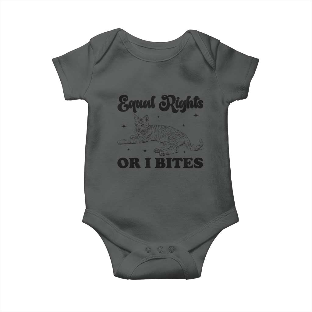 Feminist Cat Baby Onesie Equal Rights or I Bites Human Rights TS10 Dark Heather Print Your Wear