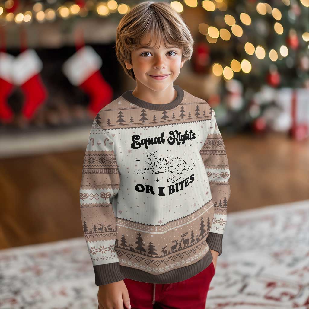 Feminist Cat Ugly Christmas Sweater Equal Rights or I Bites Human Rights TS10 Mocha Mousse Print Your Wear