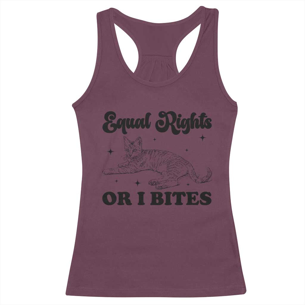 Feminist Cat Racerback Tank Top Equal Rights or I Bites Human Rights TS10 Maroon Print Your Wear