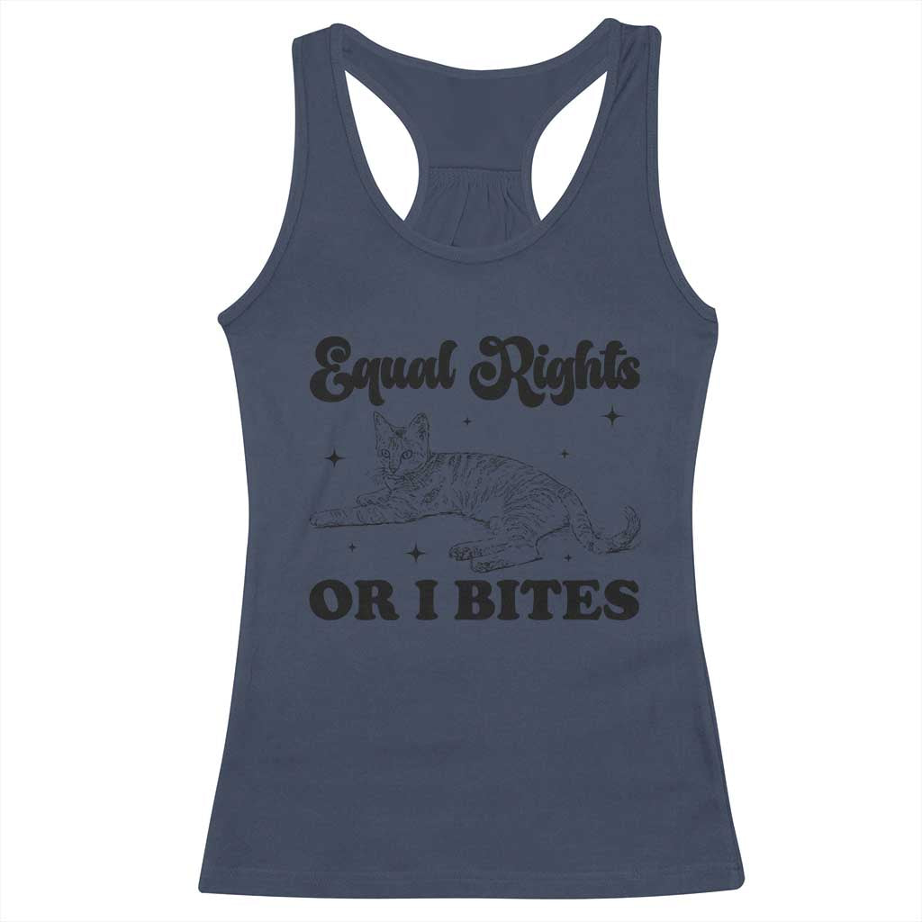Feminist Cat Racerback Tank Top Equal Rights or I Bites Human Rights TS10 Navy Print Your Wear