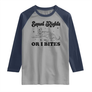 Feminist Cat Raglan Shirt Equal Rights or I Bites Human Rights TS10 Sport Gray Navy Print Your Wear