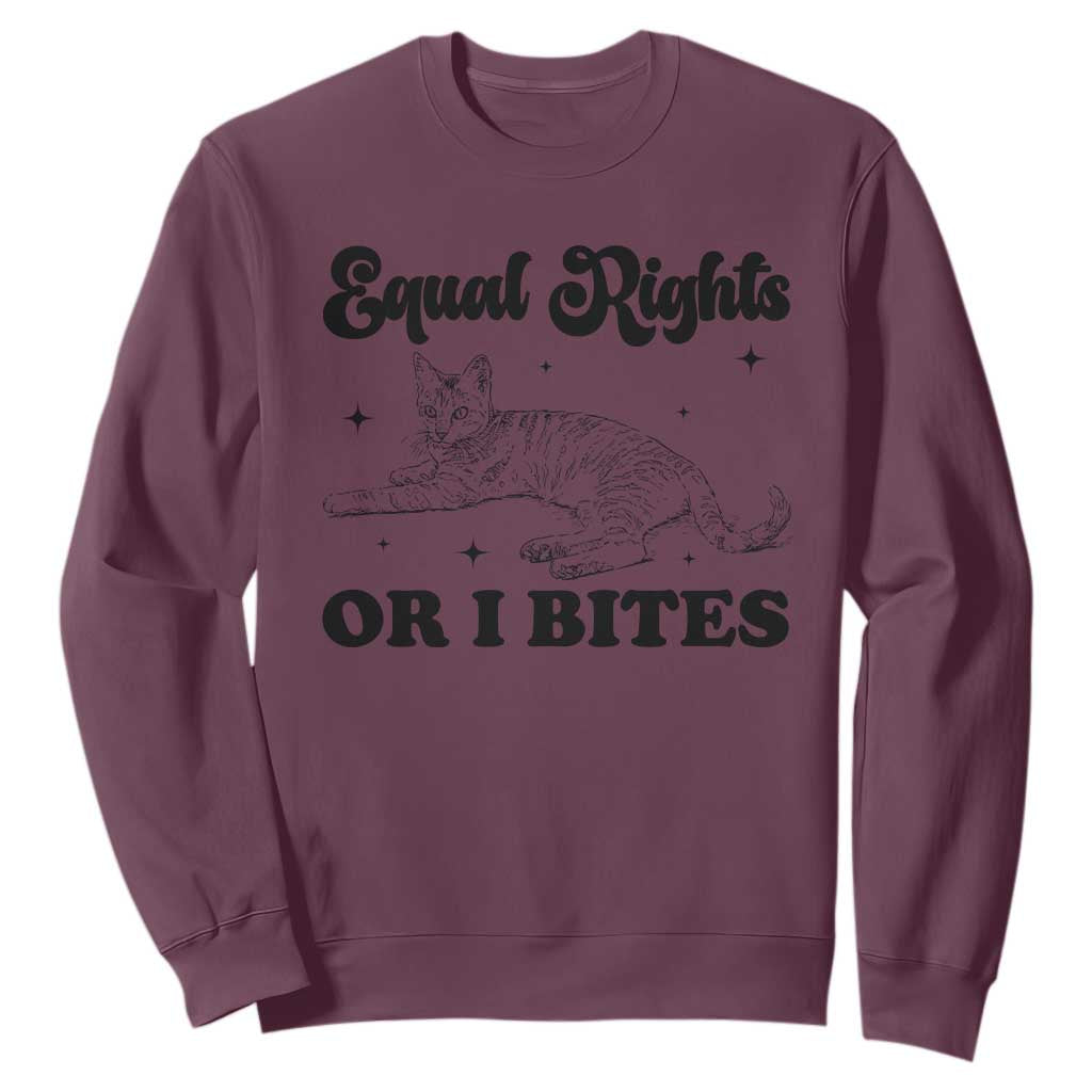 Feminist Cat Sweatshirt Equal Rights or I Bites Human Rights TS10 Maroon Print Your Wear