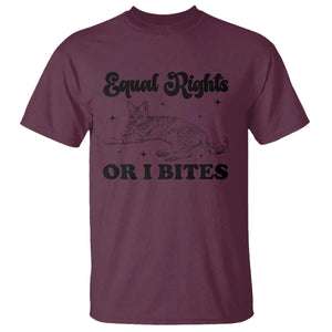 Feminist Cat T Shirt Equal Rights or I Bites Human Rights TS10 Maroon Print Your Wear