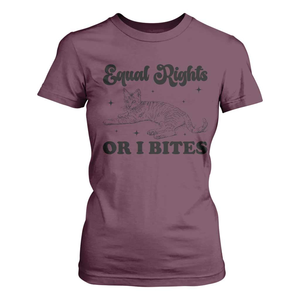 Feminist Cat T Shirt For Women Equal Rights or I Bites Human Rights TS10 Maroon Print Your Wear
