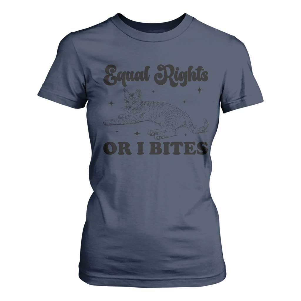 Feminist Cat T Shirt For Women Equal Rights or I Bites Human Rights TS10 Navy Print Your Wear