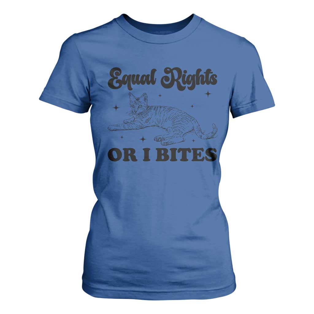 Feminist Cat T Shirt For Women Equal Rights or I Bites Human Rights TS10 Royal Blue Print Your Wear