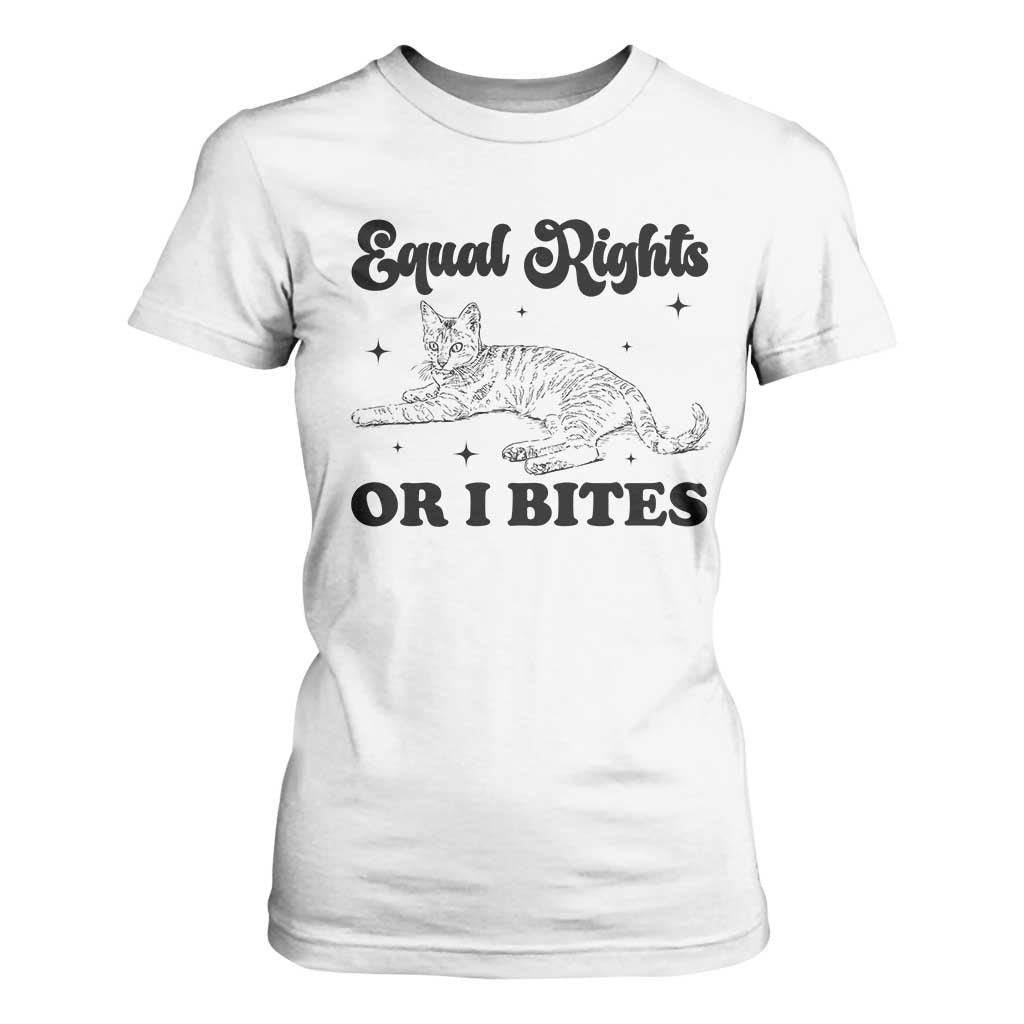 Feminist Cat T Shirt For Women Equal Rights or I Bites Human Rights TS10 White Print Your Wear