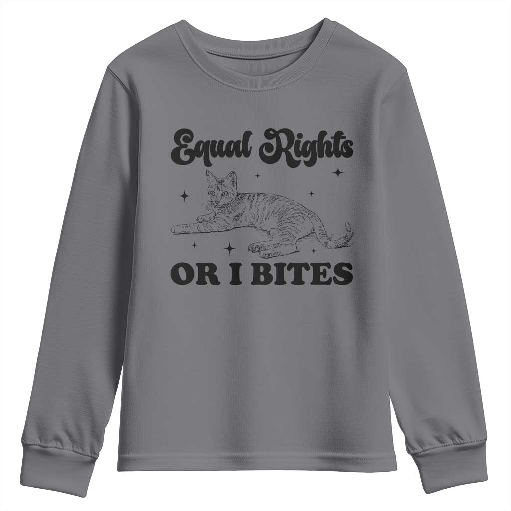 Feminist Cat Youth Sweatshirt Equal Rights or I Bites Human Rights TS10 Charcoal Print Your Wear