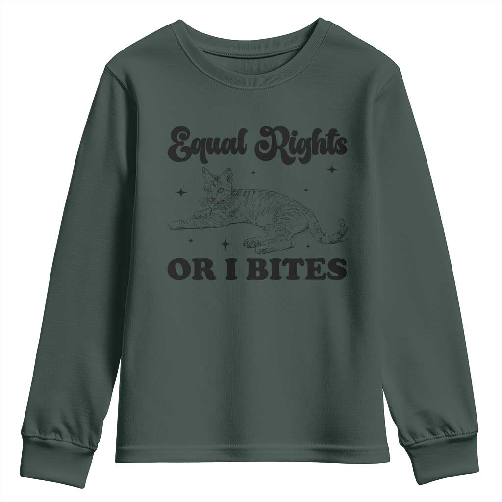 Feminist Cat Youth Sweatshirt Equal Rights or I Bites Human Rights TS10 Dark Forest Green Print Your Wear